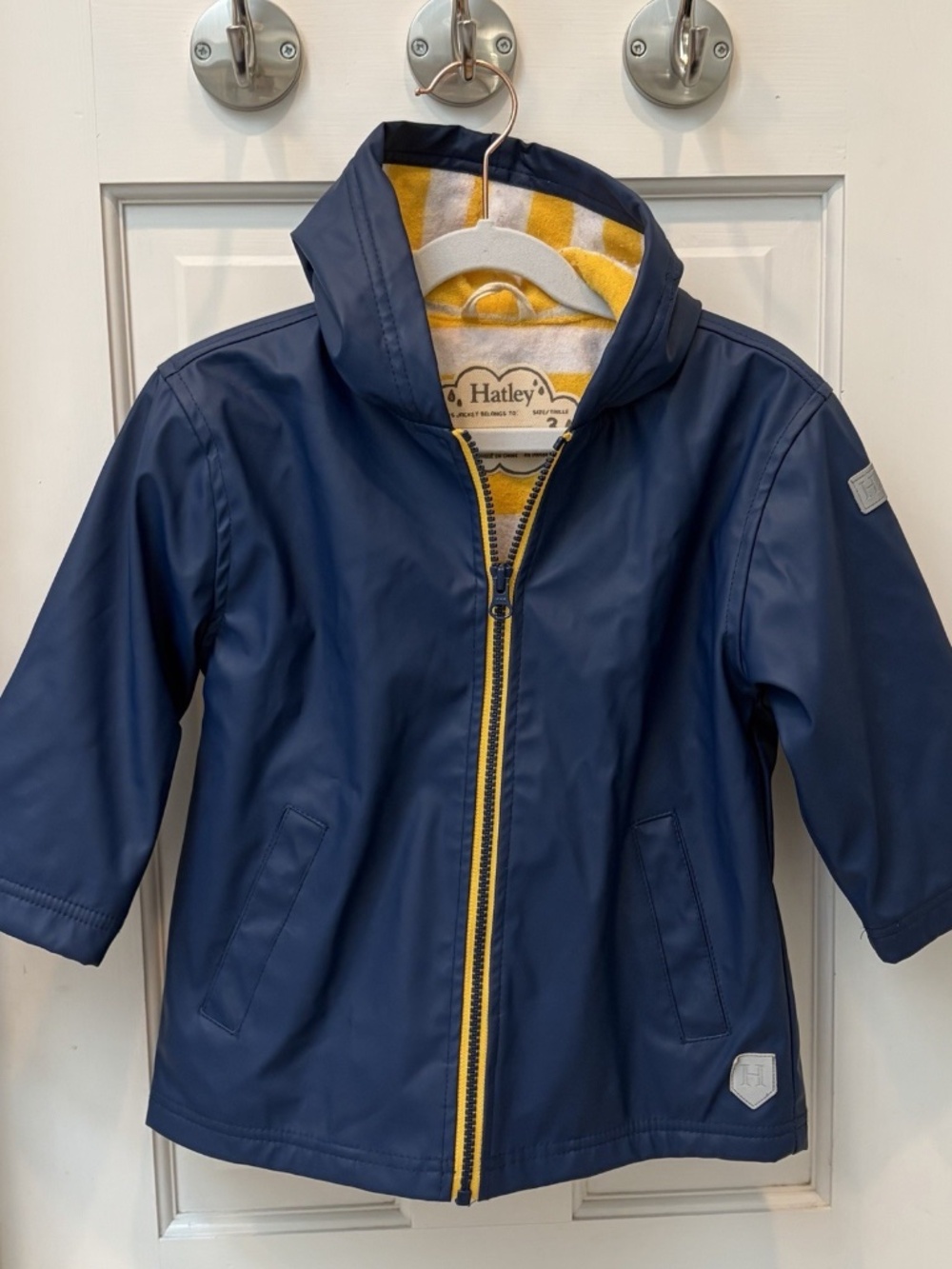 Hatley Size 3 Blue Hooded Rain Jacket Full Zip Terry Lined Pockets